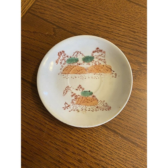Vintage 1940s WW2 Japanese Glazed Ceramic Dish Stamped Painted Mountain Scene - Picture 5 of 7